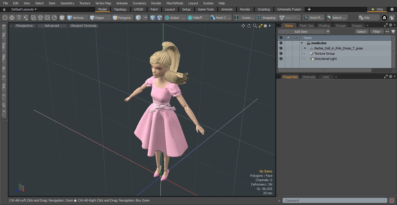 Barbie Doll in Pink Dress T-pose 3D