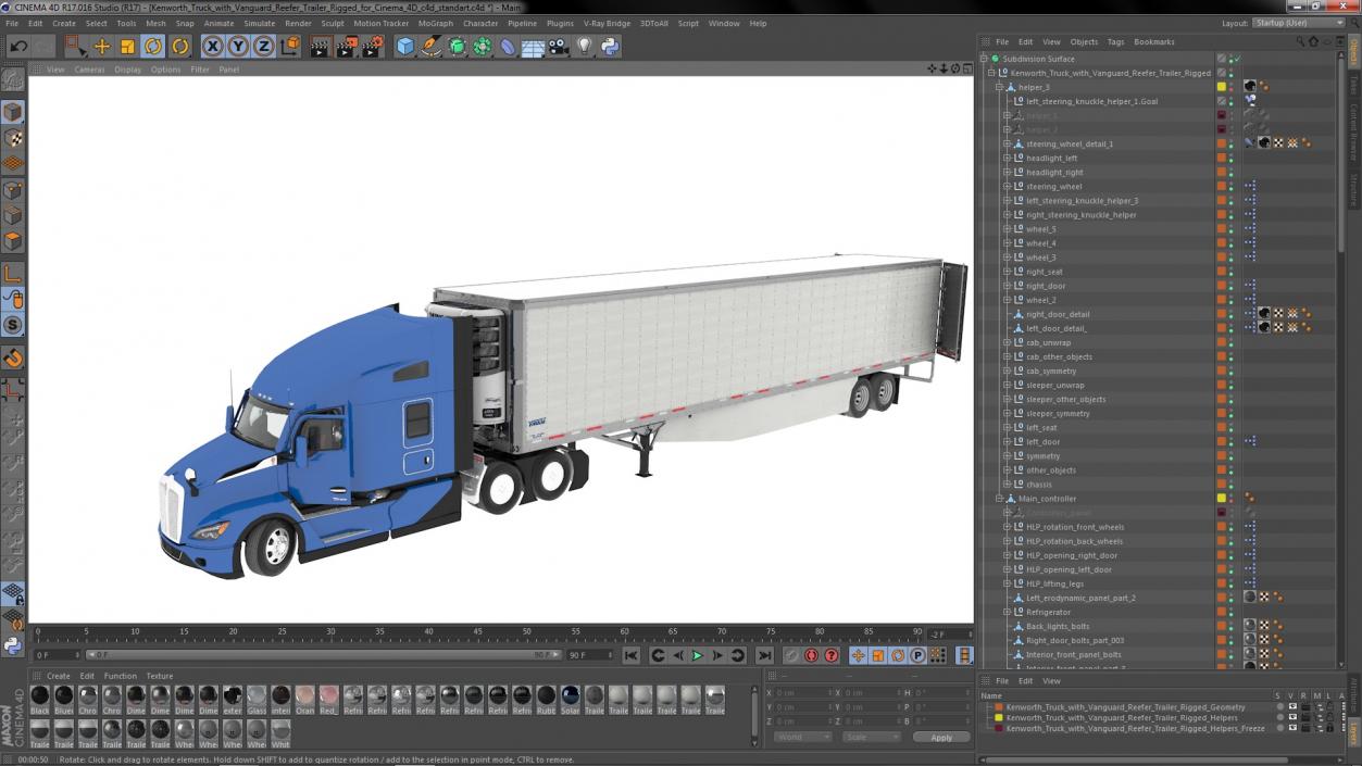 Kenworth Truck with Vanguard Reefer Trailer Rigged for Cinema 4D 3D model