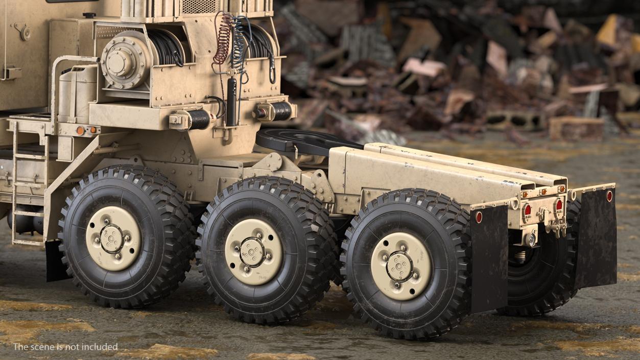 3D model Oshkosh M1070 Truck Tractor with M1000 HET Semi-Trailer Desert Dirty Rigged