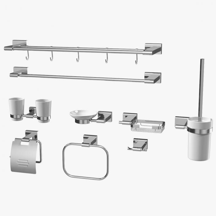 3D model Wall Accessories Set for Bathroom Chrome