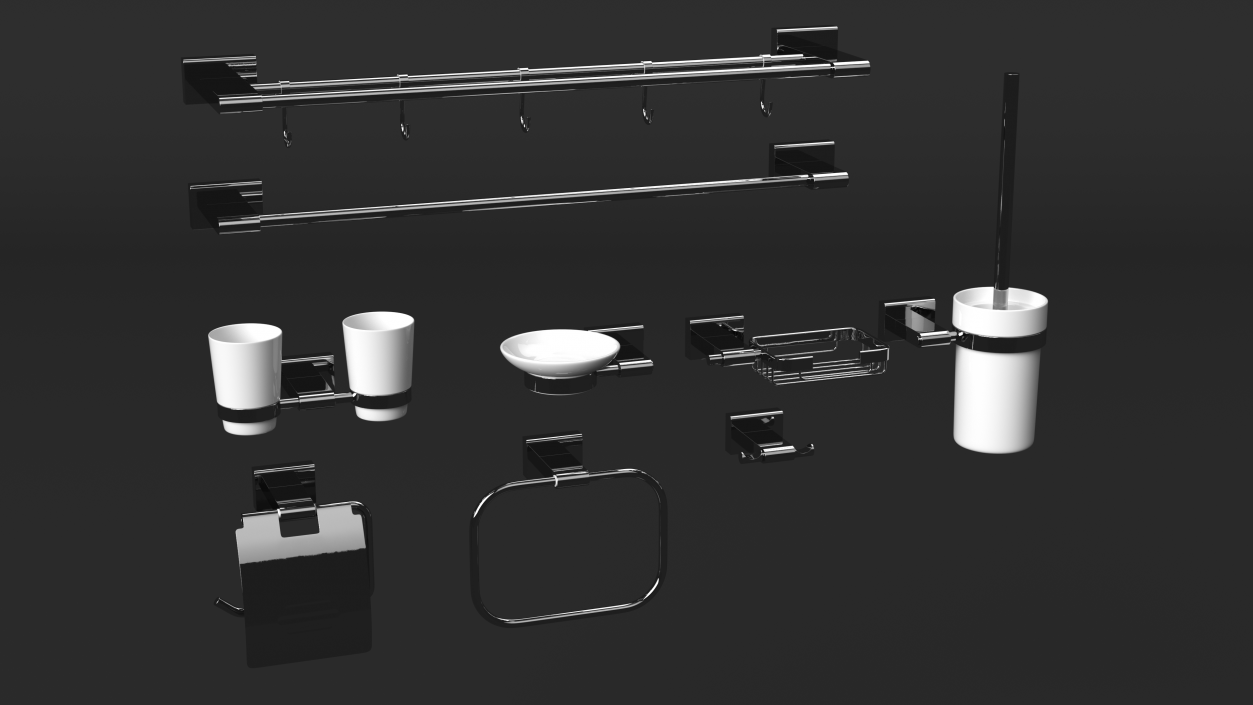 3D model Wall Accessories Set for Bathroom Chrome