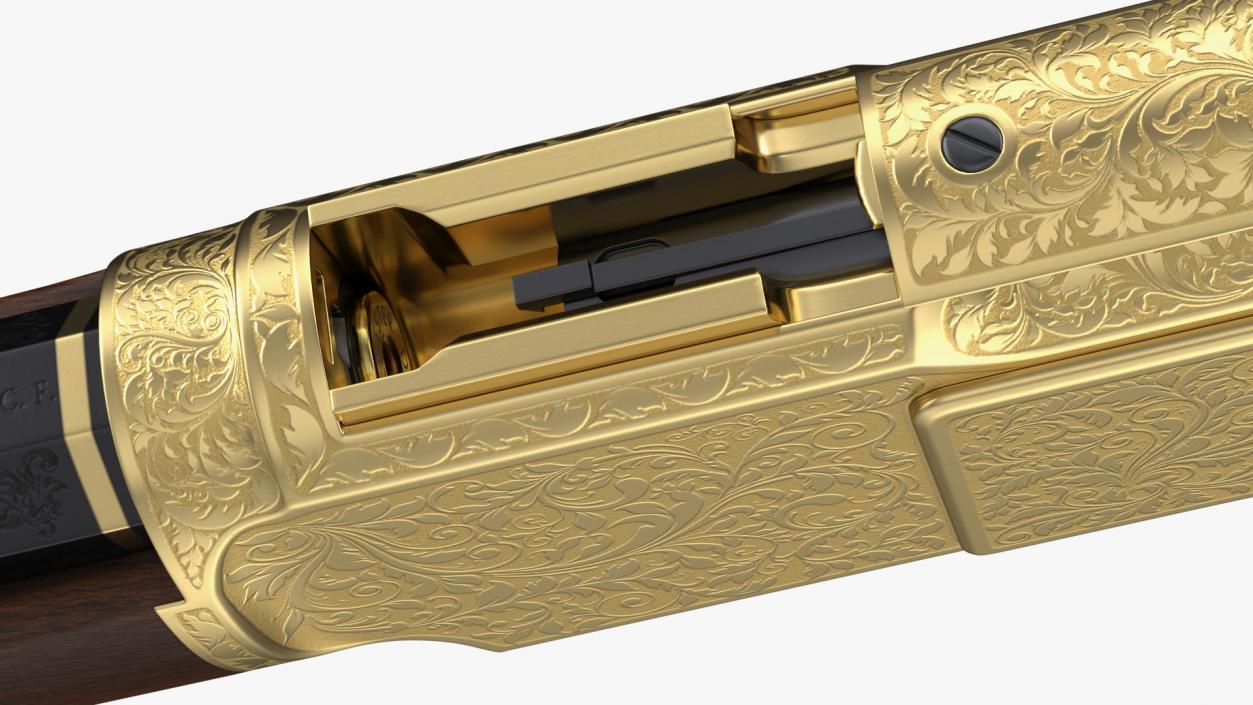 Engraved Winchester Model 1873 Golden Case Rigged 3D model