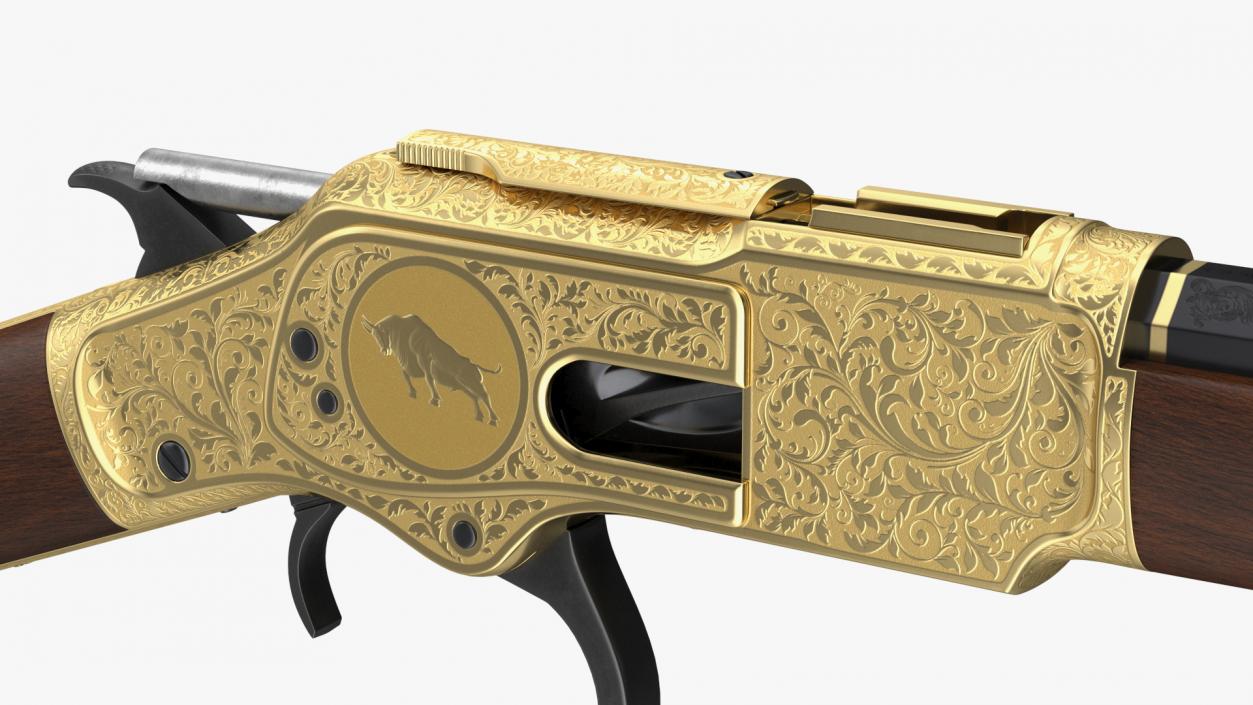 Engraved Winchester Model 1873 Golden Case Rigged 3D model