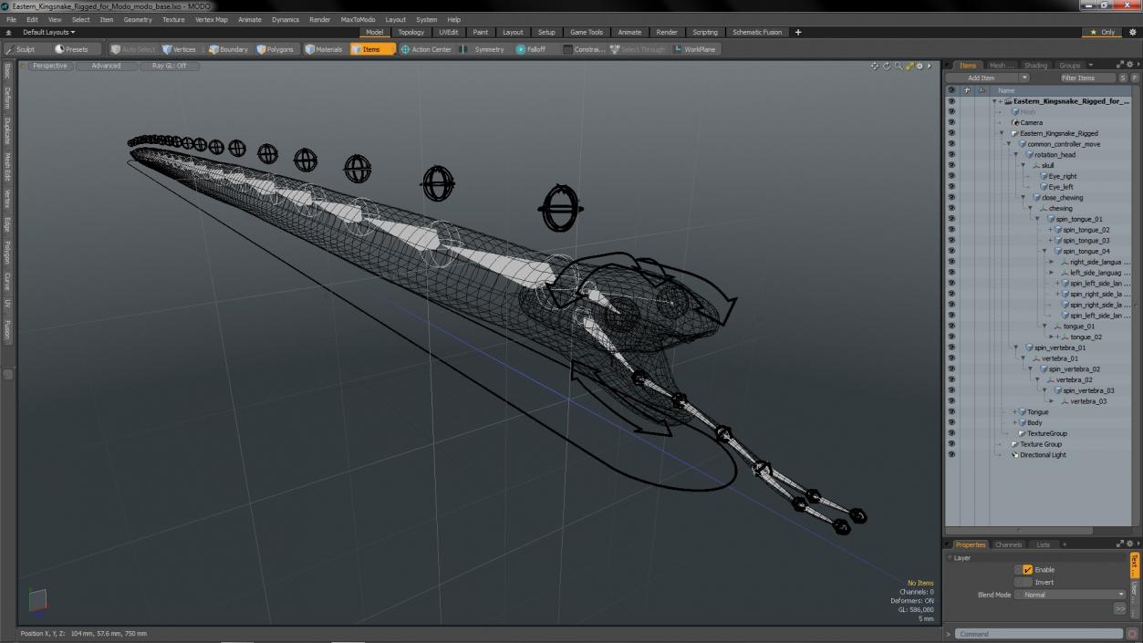 3D Eastern Kingsnake Rigged for Modo model