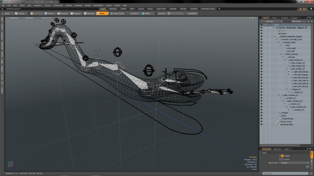 3D Eastern Kingsnake Rigged for Modo model