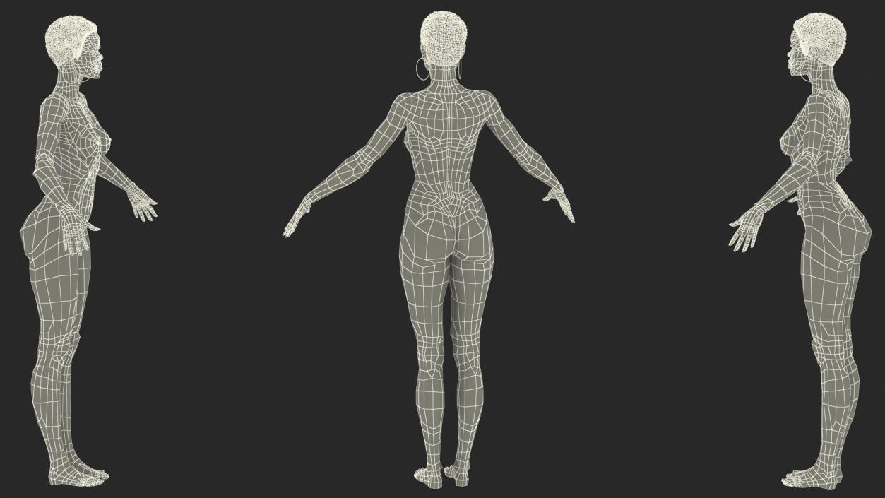 Nude Light Skin Black Woman T Pose 3D model