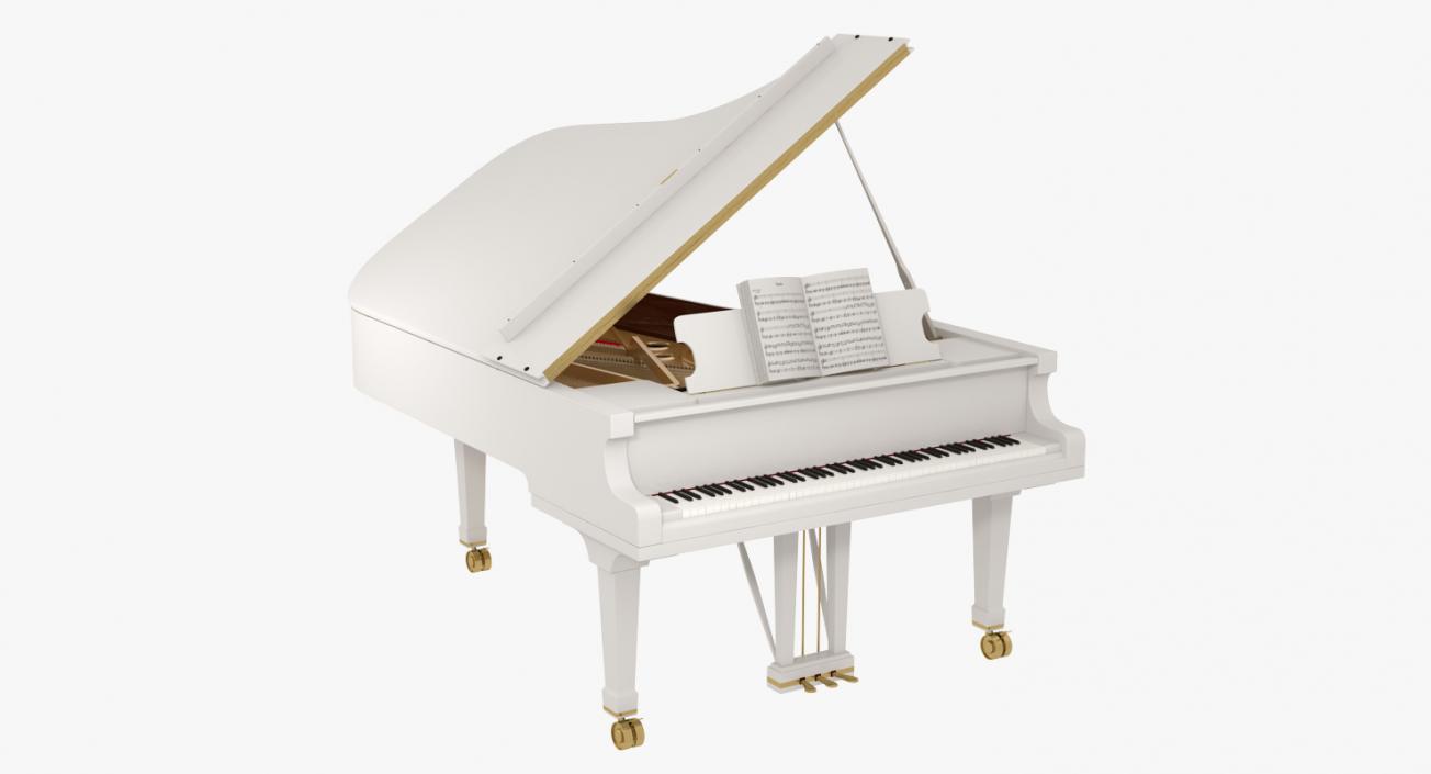 Grand Piano White with Music Notes Book 3D model