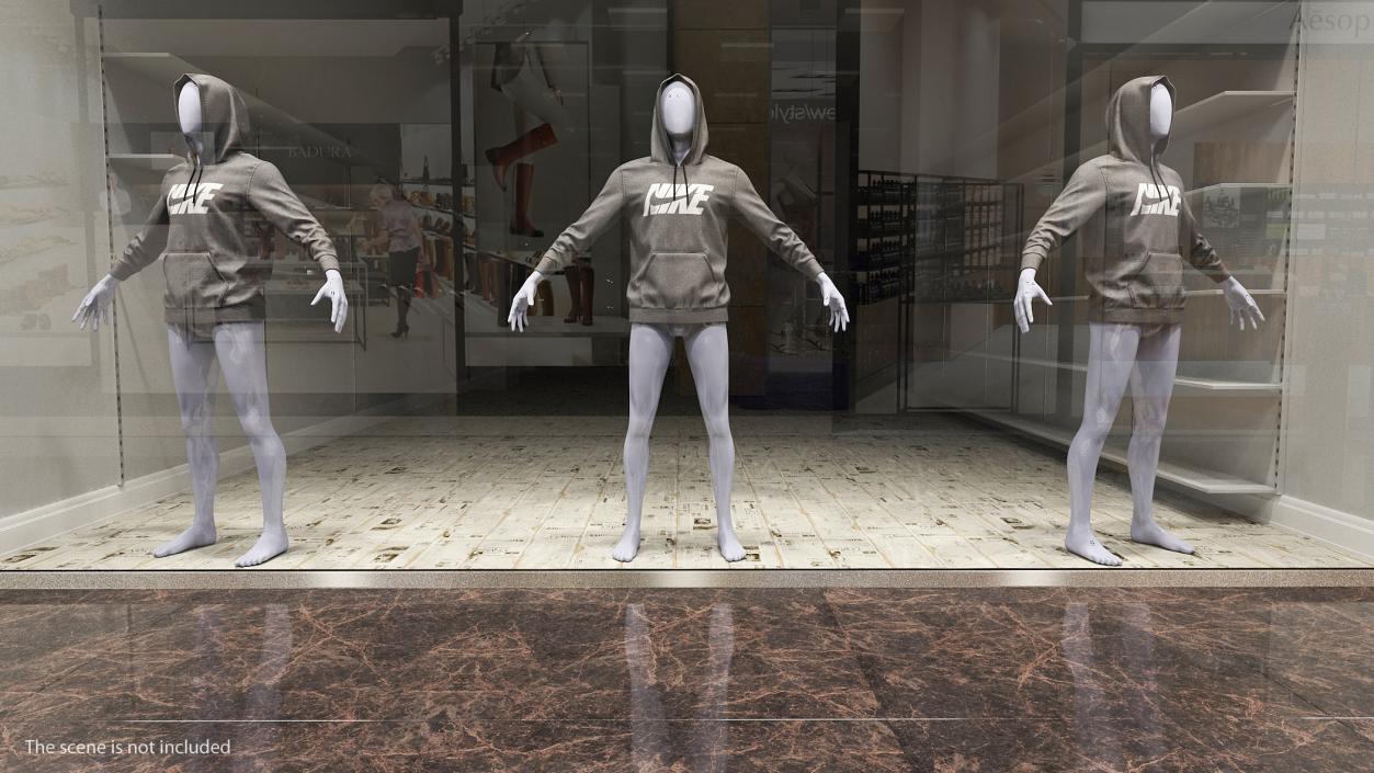 3D Grey Hoodie Nike Raised Hood on Mannequin