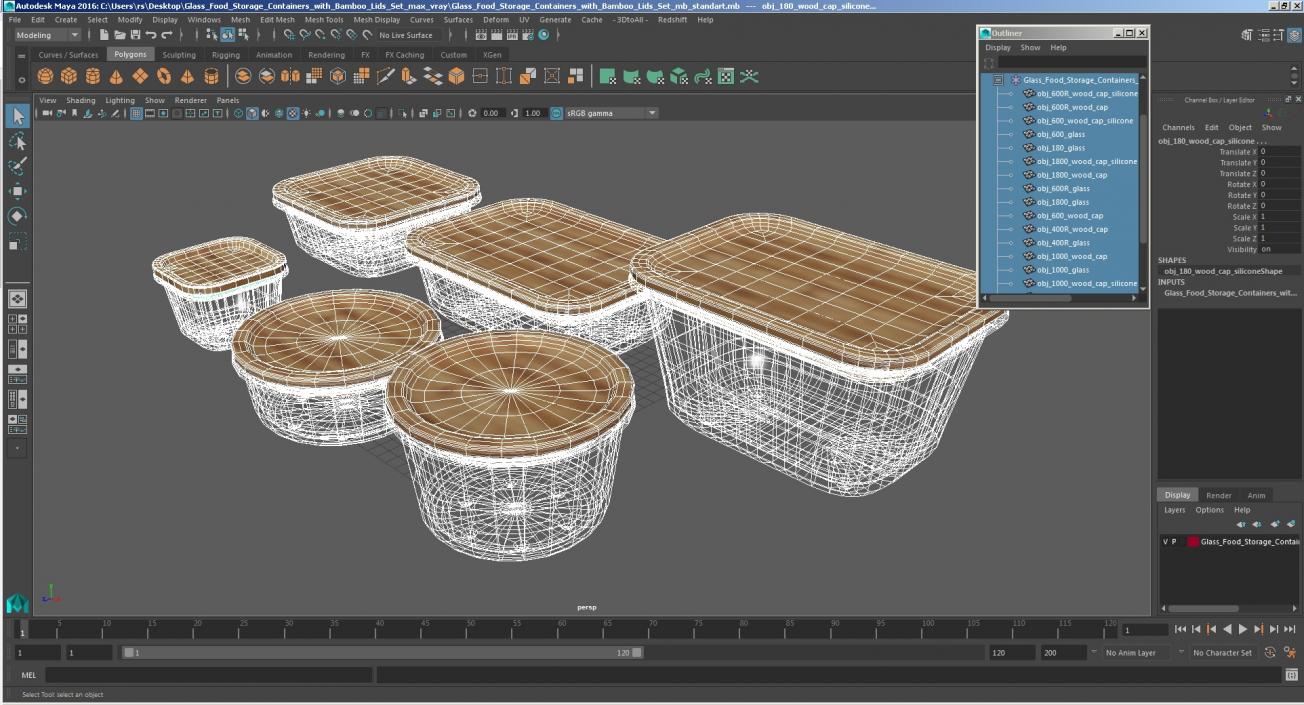 3D model Glass Food Storage Containers with Bamboo Lids Set