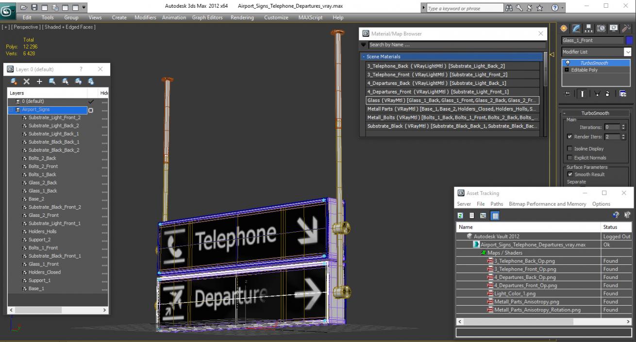 Airport Signs Telephone Departures 3D model