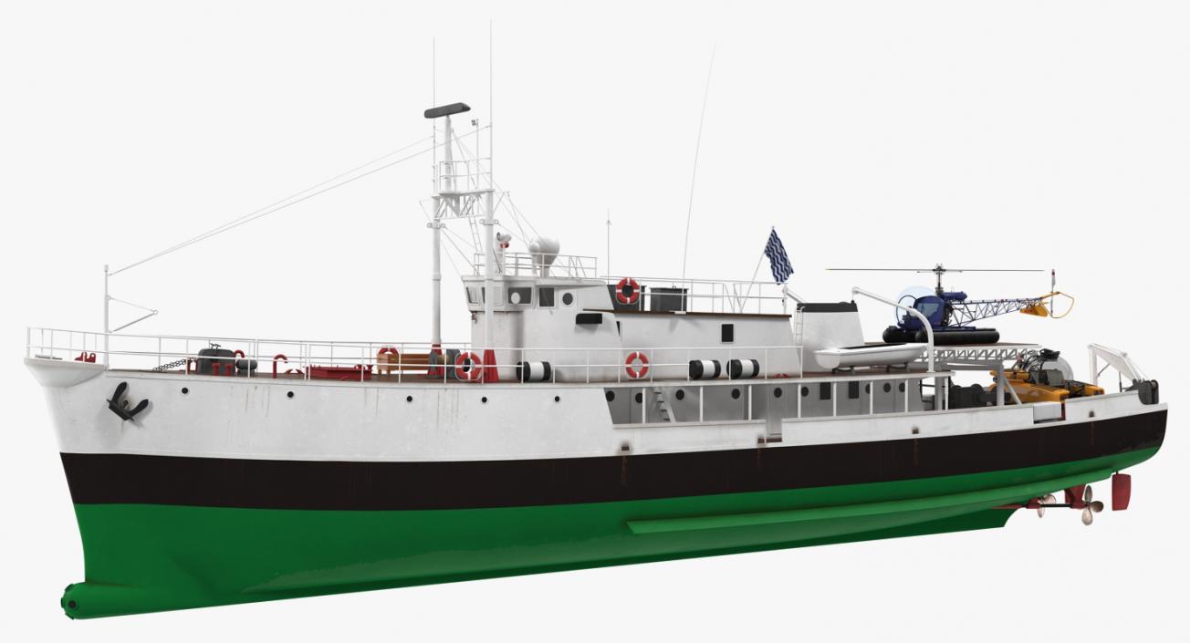 3D model Oceanographic Vessel with Helicopter and Submarine