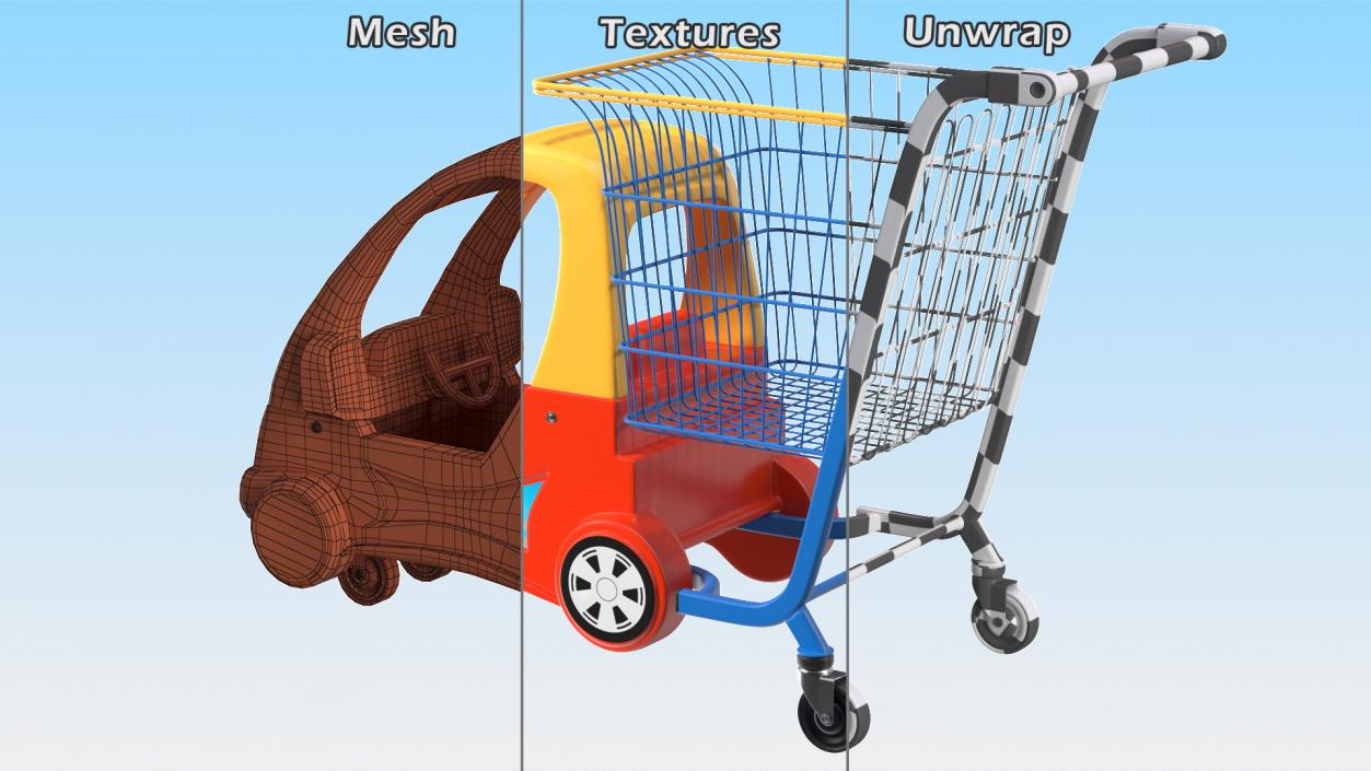 3D Supermarket Toy Car Shopping Trolley