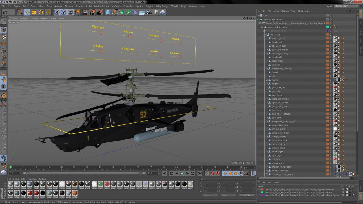 3D Kamov Ka 52 or Alligator Russian Attack Helicopter Rigged for Cinema 4D