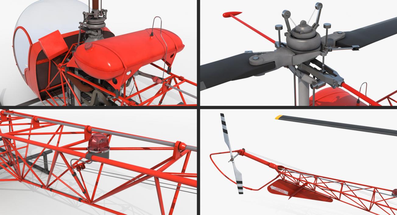3D model Light Helicopter Bell 47 Red Rigged