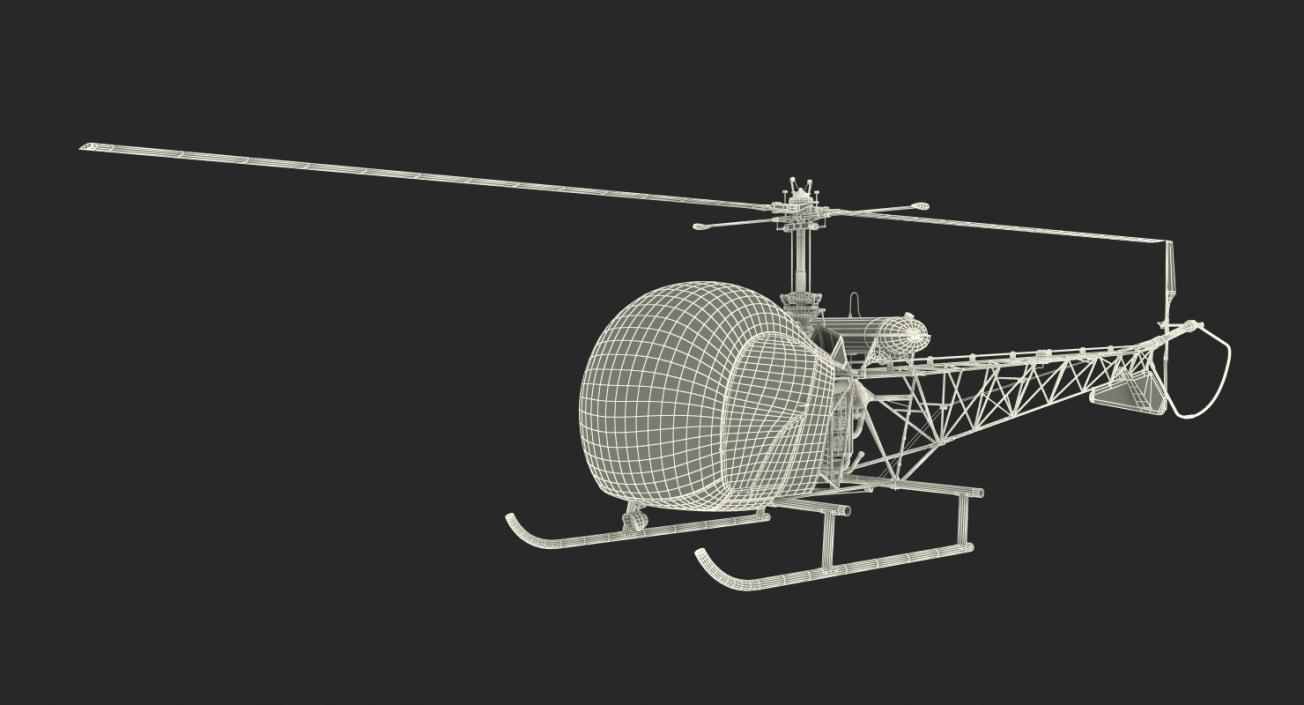 3D model Light Helicopter Bell 47 Red Rigged