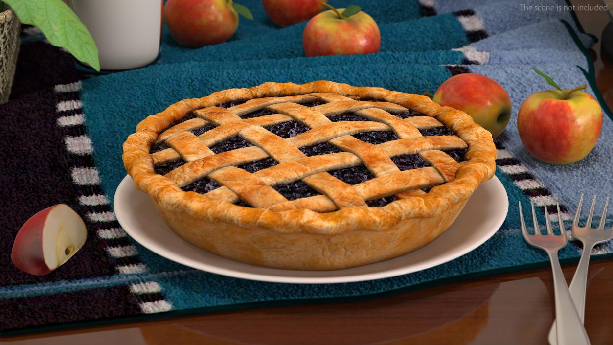 Blueberry Lattice Pie With Plate 3D