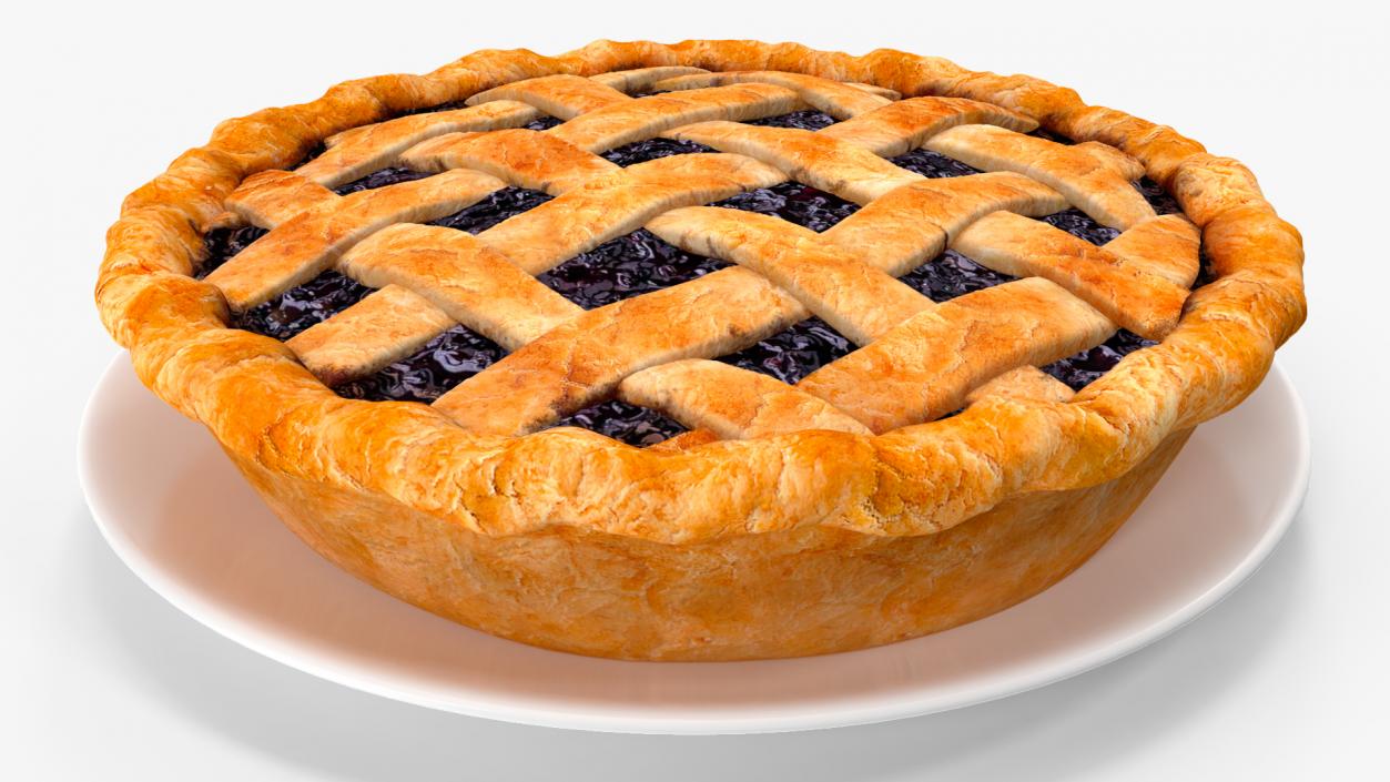 Blueberry Lattice Pie With Plate 3D