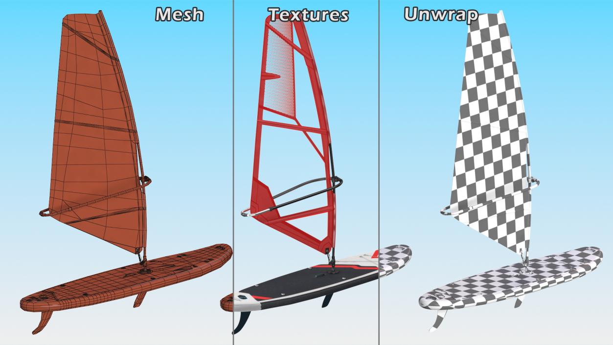 Stand Up Paddleboard with Sail Red 3D model