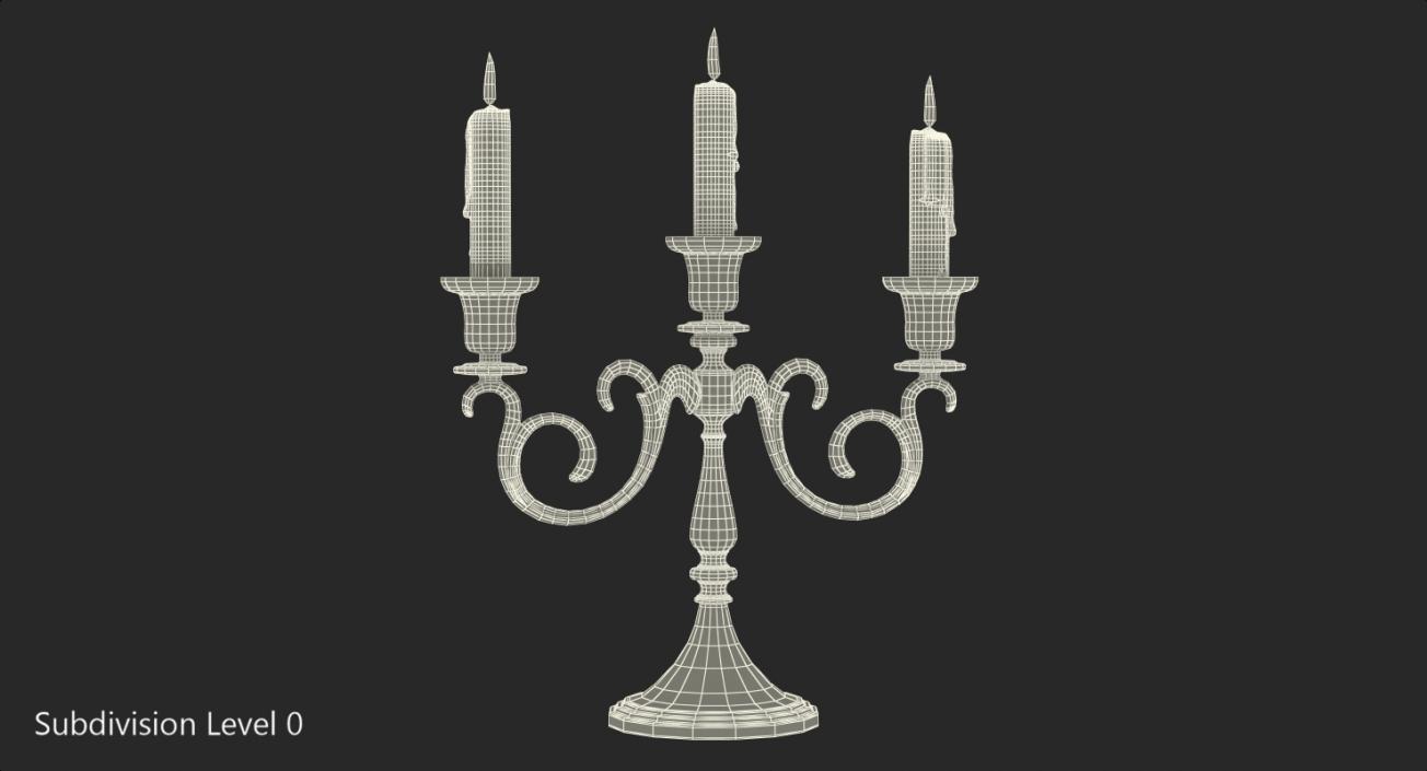 3D Candelabra Gold with Candles model