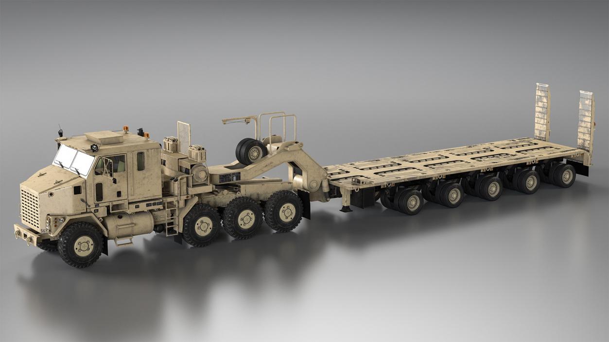 Desert Camouflage Oshkosh M1070 Truck with M1000 Semi-Trailer Dirty 3D
