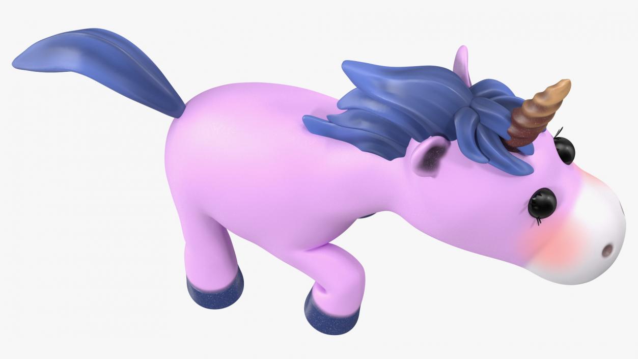3D Pink Cartoon Unicorn Walking Pose model