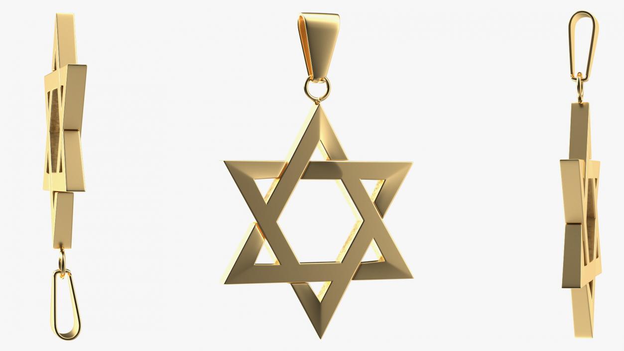 Star of David Necklace Gold 3D