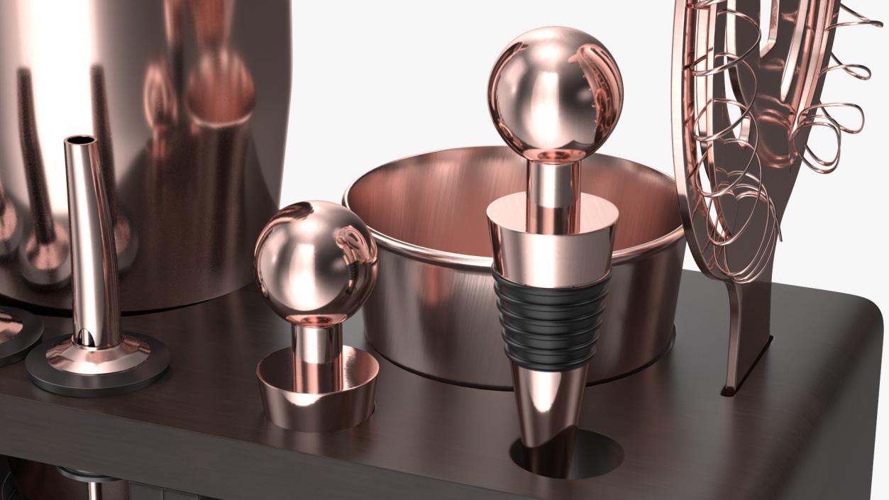 Copper Bar Kit with Wooden Stand 21 Pieces 3D