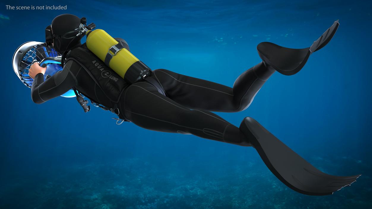 3D Diver with Sea Scooter Propulsion Vehicle