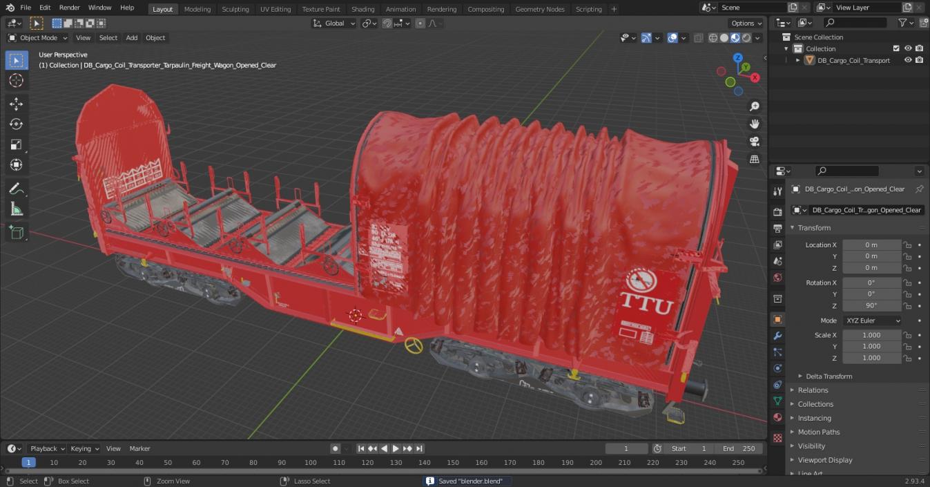 DB Cargo Coil Transporter Tarpaulin Freight Wagon Opened Clear 3D