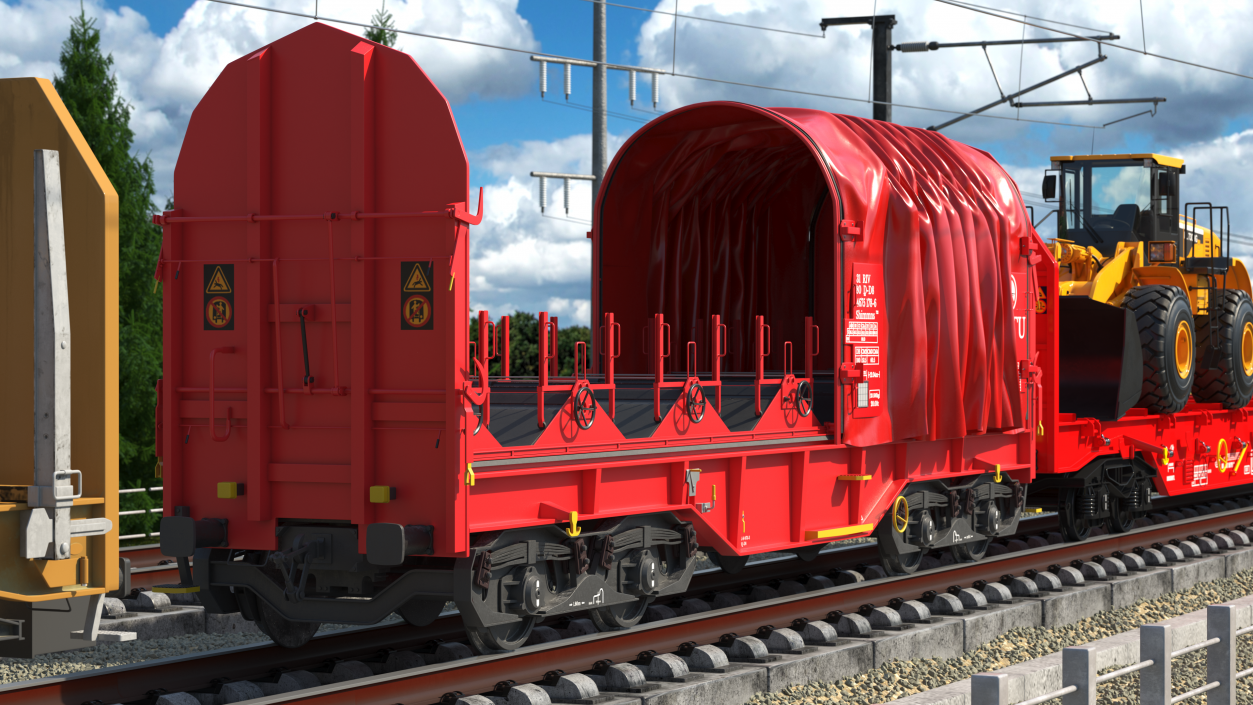 DB Cargo Coil Transporter Tarpaulin Freight Wagon Opened Clear 3D