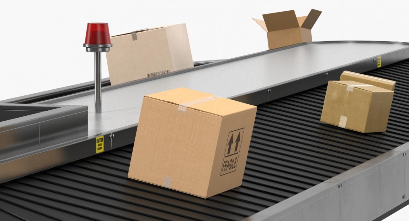 3D Belt Conveyor with Cardboard Boxes Rigged