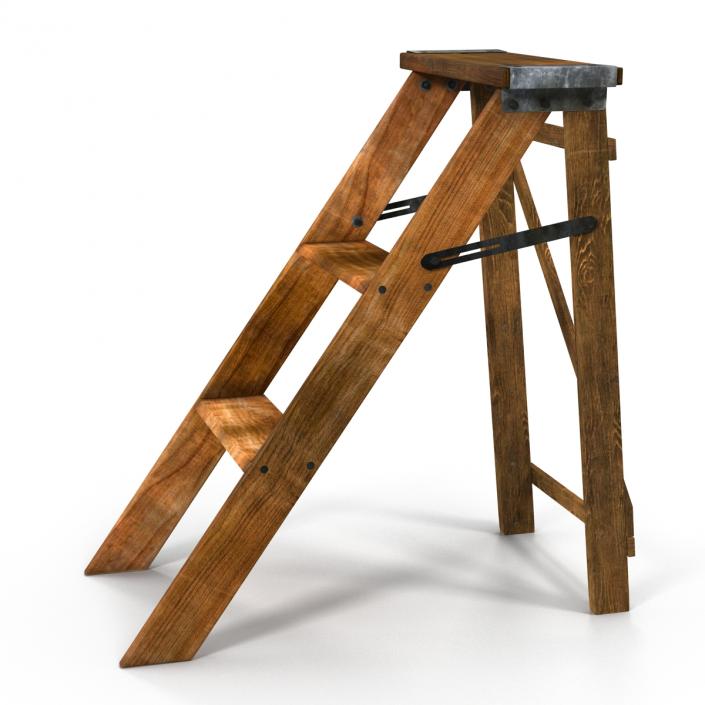 Old Wooden Step Ladder 2 3D model