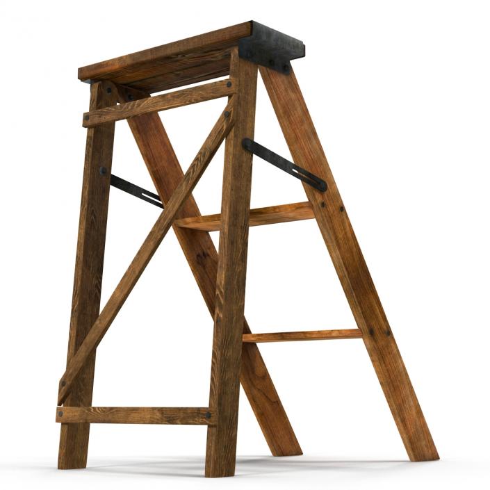 Old Wooden Step Ladder 2 3D model