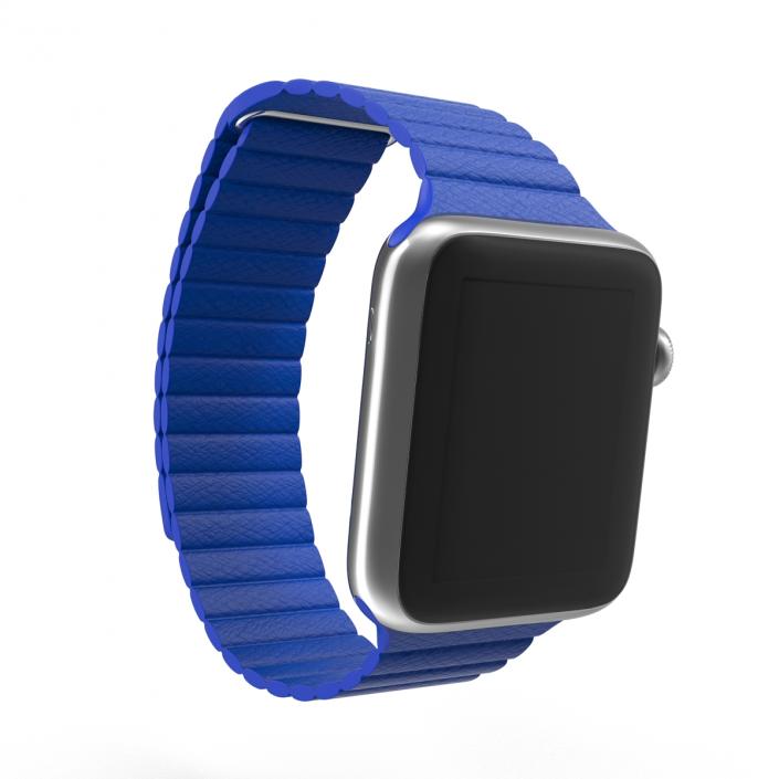 3D Apple Watch Blue Leather Magnetic Closure