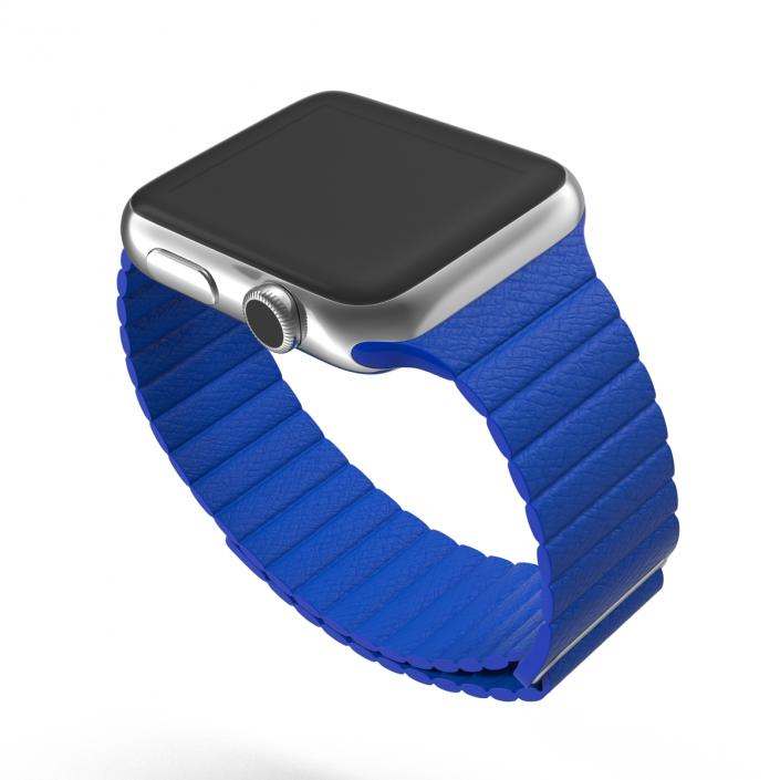 3D Apple Watch Blue Leather Magnetic Closure
