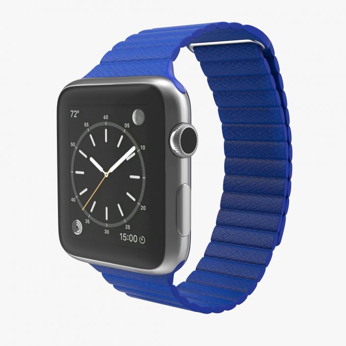 3D Apple Watch Blue Leather Magnetic Closure 2 model