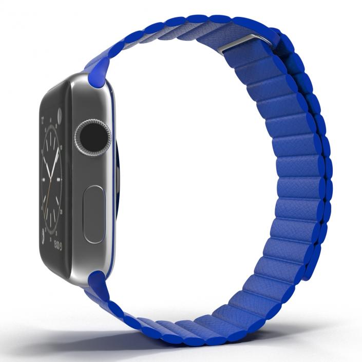 3D Apple Watch Blue Leather Magnetic Closure 2 model