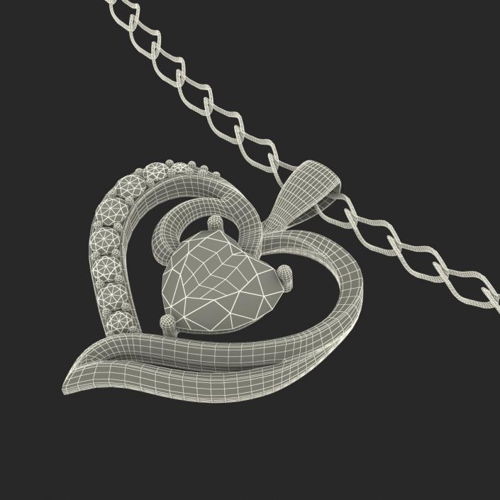 Ruby Heart Necklace and Chain 3D model