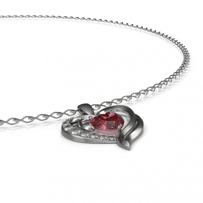 3D Ruby Heart Necklace and Chain Rigged