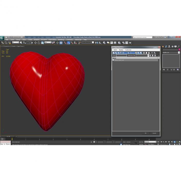 3D Chocolate Candy Heart in Red Foil model