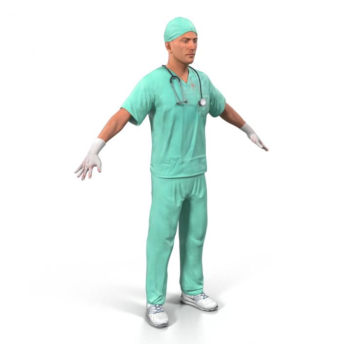 3D model Male Surgeon Caucasian Rigged with Blood