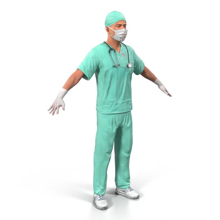 3D Male Surgeon Caucasian with Blood model