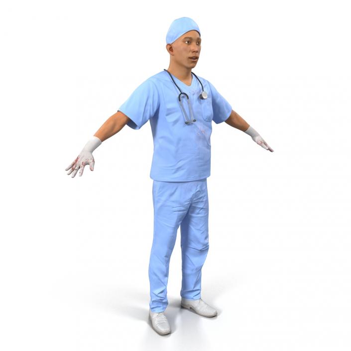 3D Male Surgeon Asian Rigged with Blood