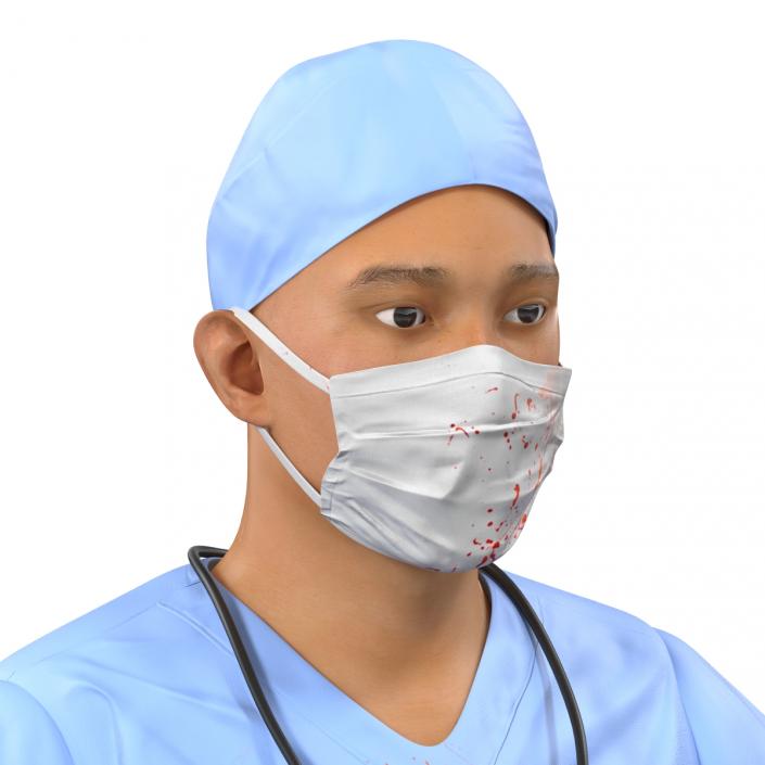 3D Male Surgeon Asian Rigged with Blood