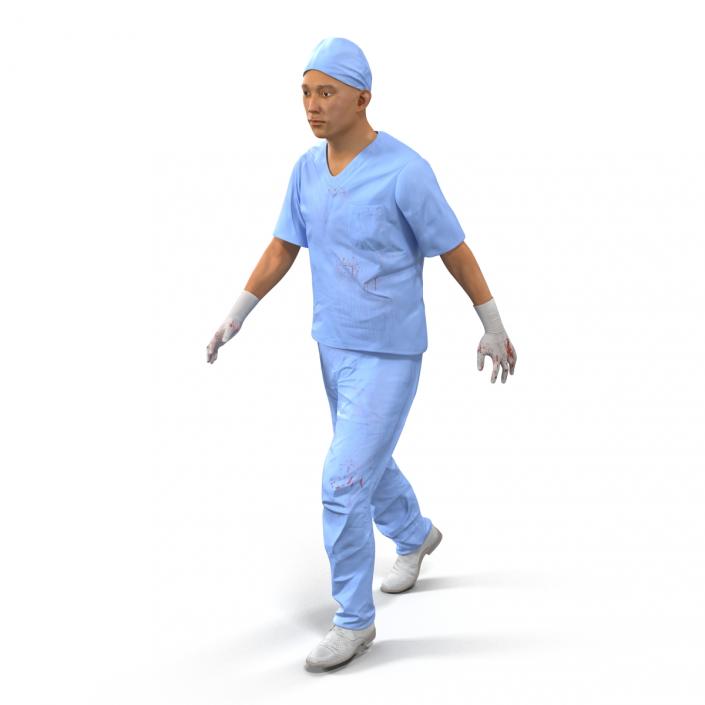 Male Surgeon Asian Rigged Uniform with Blood 3D model