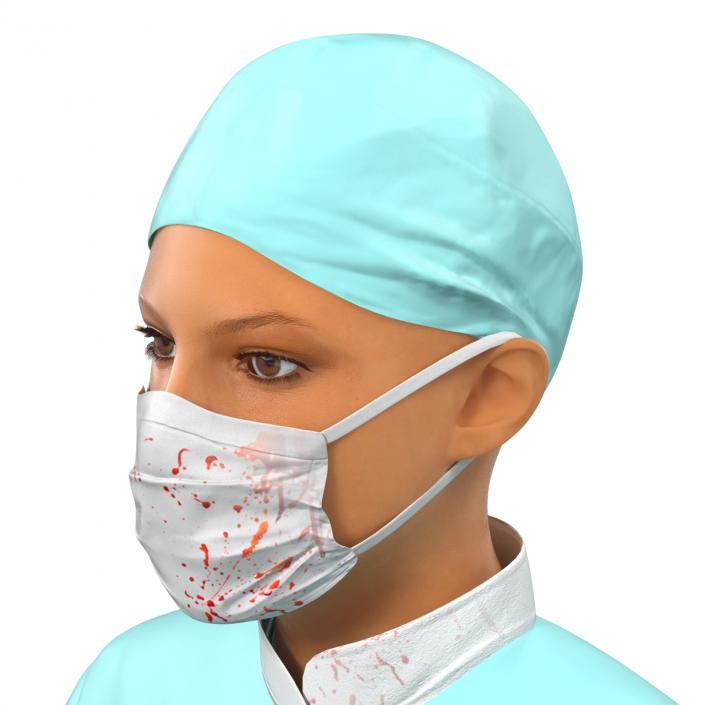3D Female Surgeon Mediterranean with Blood Rigged