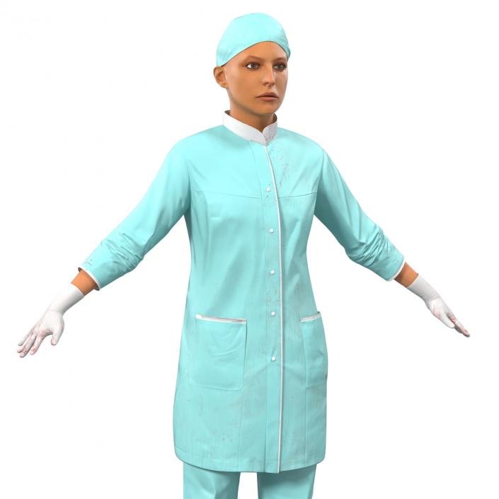 3D Female Surgeon Mediterranean with Blood 2