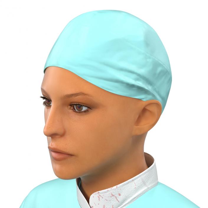 3D Female Surgeon Mediterranean with Blood 2