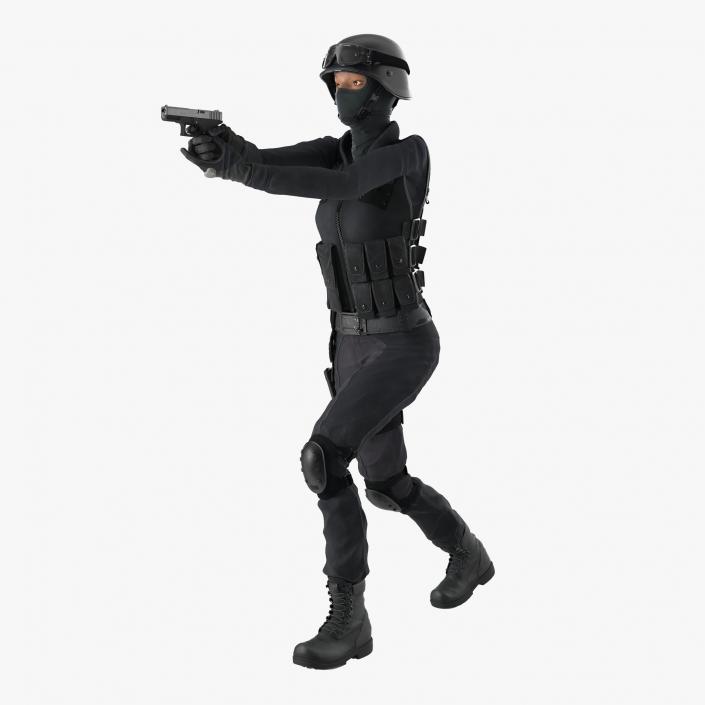 3D SWAT Woman Afro American Rigged