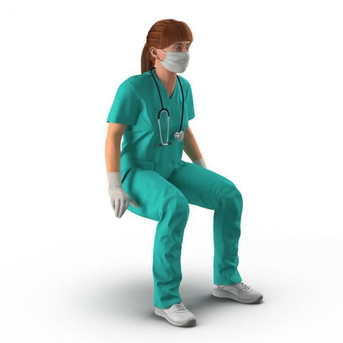 3D Female Caucasian Surgeon Rigged